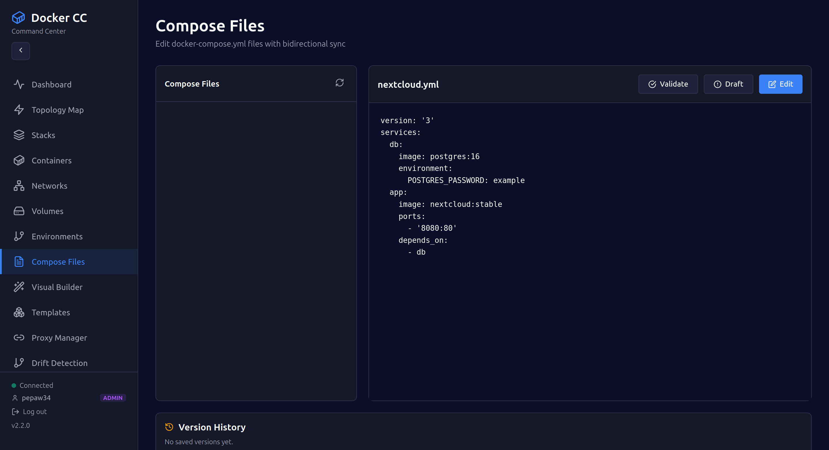 Compose Files — bidirectional sync editor